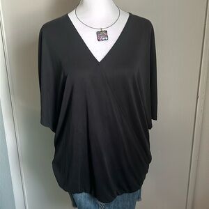 Halogen Drapey Boho Short Sleeve Surplice Brushed Knit Top in Matte Black